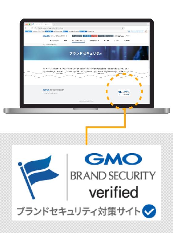 GMOブランドセキュリティシールは、認証局が (1)サイト運営者の実在性確認 (2)ドメイン認証 (3)商標認証 をすることで、サイトが正しい権限によって運営されていることを証明するものです。BIMI（Brand Indicators for Message Identification）でも採用されるVMC（Verified Mark Certificate）技術を利用しています。